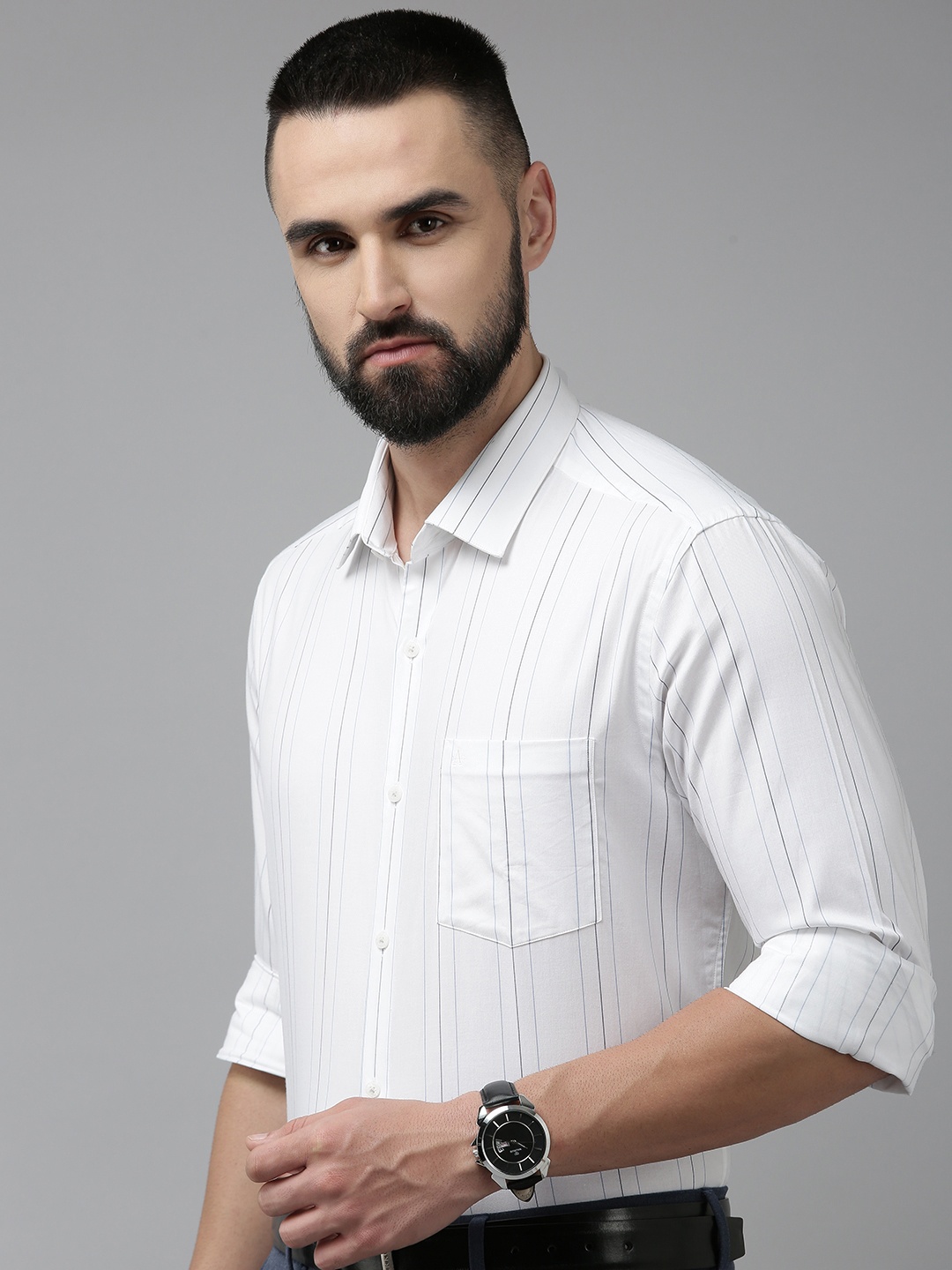 

Arrow Original Slim Fit Opaque Striped Pure Cotton Formal Shirt, White