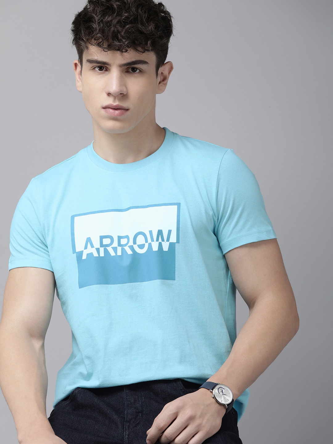 

Arrow Typography Printed Pure Cotton T-shirt, Blue