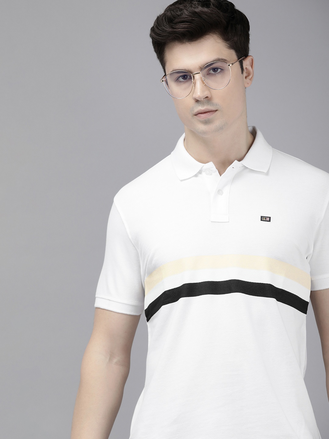 

Arrow Striped Polo Collar Pure Cotton T-shirt, White