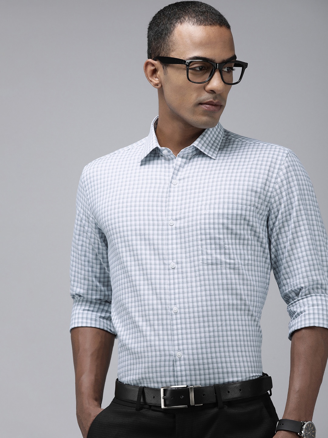 

Arrow Manhattan Slim Fit Pure Cotton Checked Formal Shirt, Grey