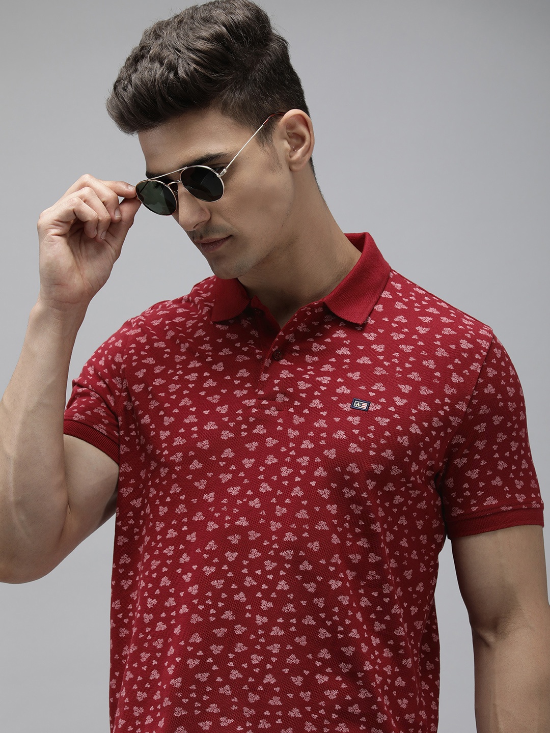 

Arrow Conversational Printed Polo Collar Pure Cotton T-shirt, Maroon