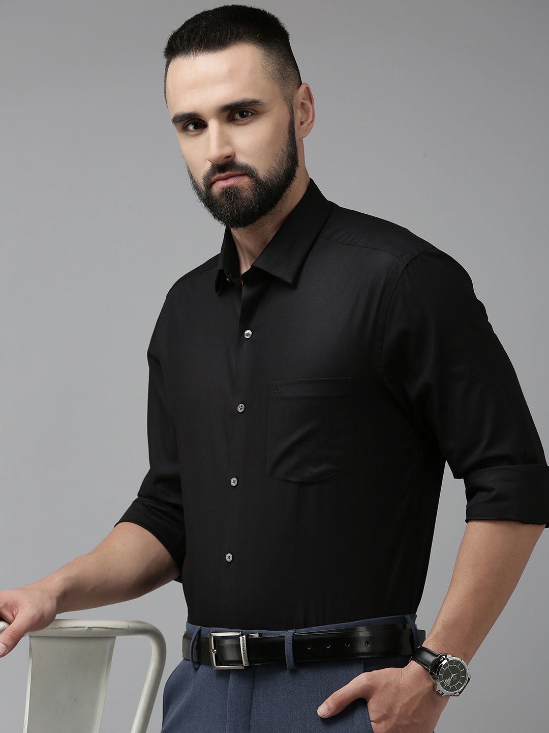 

Arrow Pure Cotton Self Design Original Slim Fit Textured Formal Shirt, Black