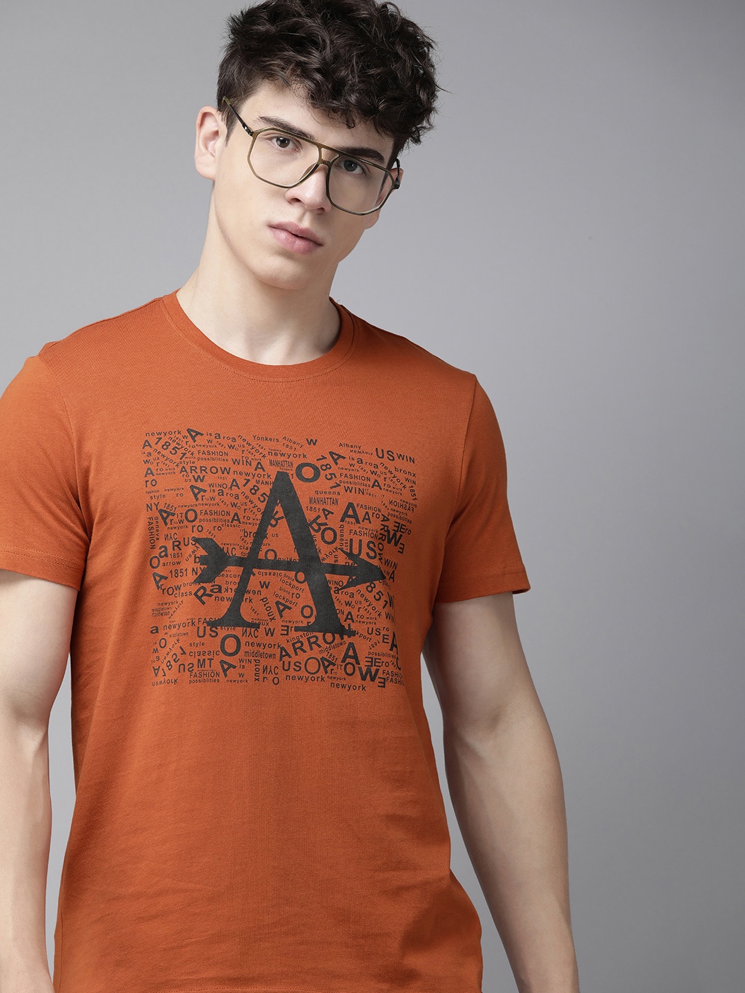 

Arrow Brand Logo Printed Pure Cotton T-shirt, Brown