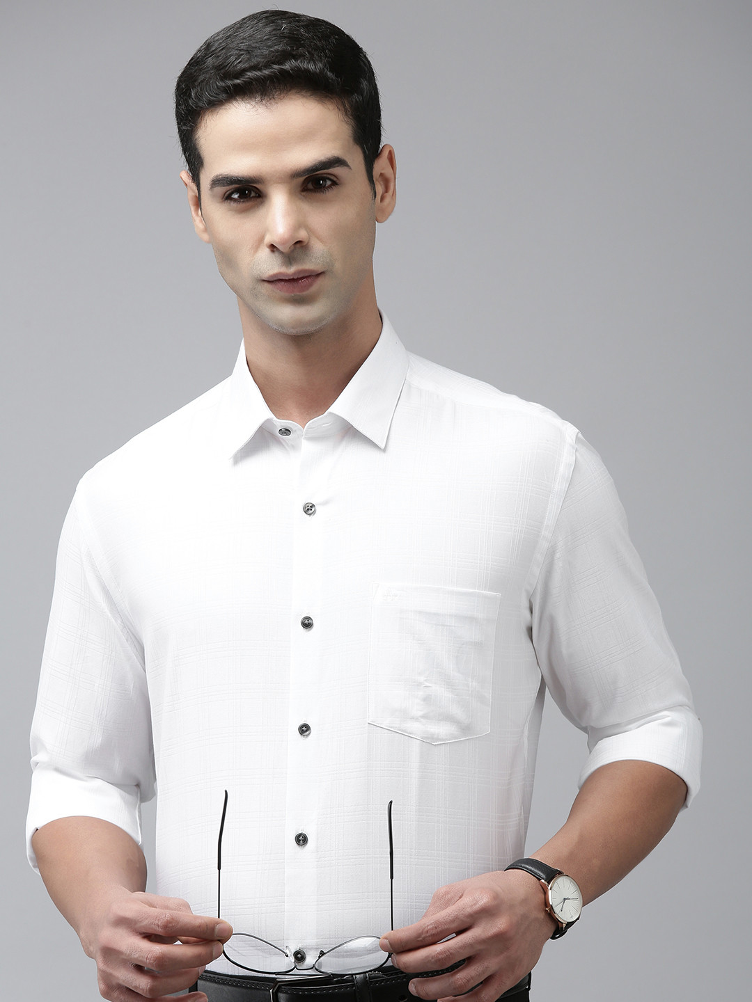 

Arrow Men Slim Fit Self Checked Opaque Pure Cotton Formal Shirt, White