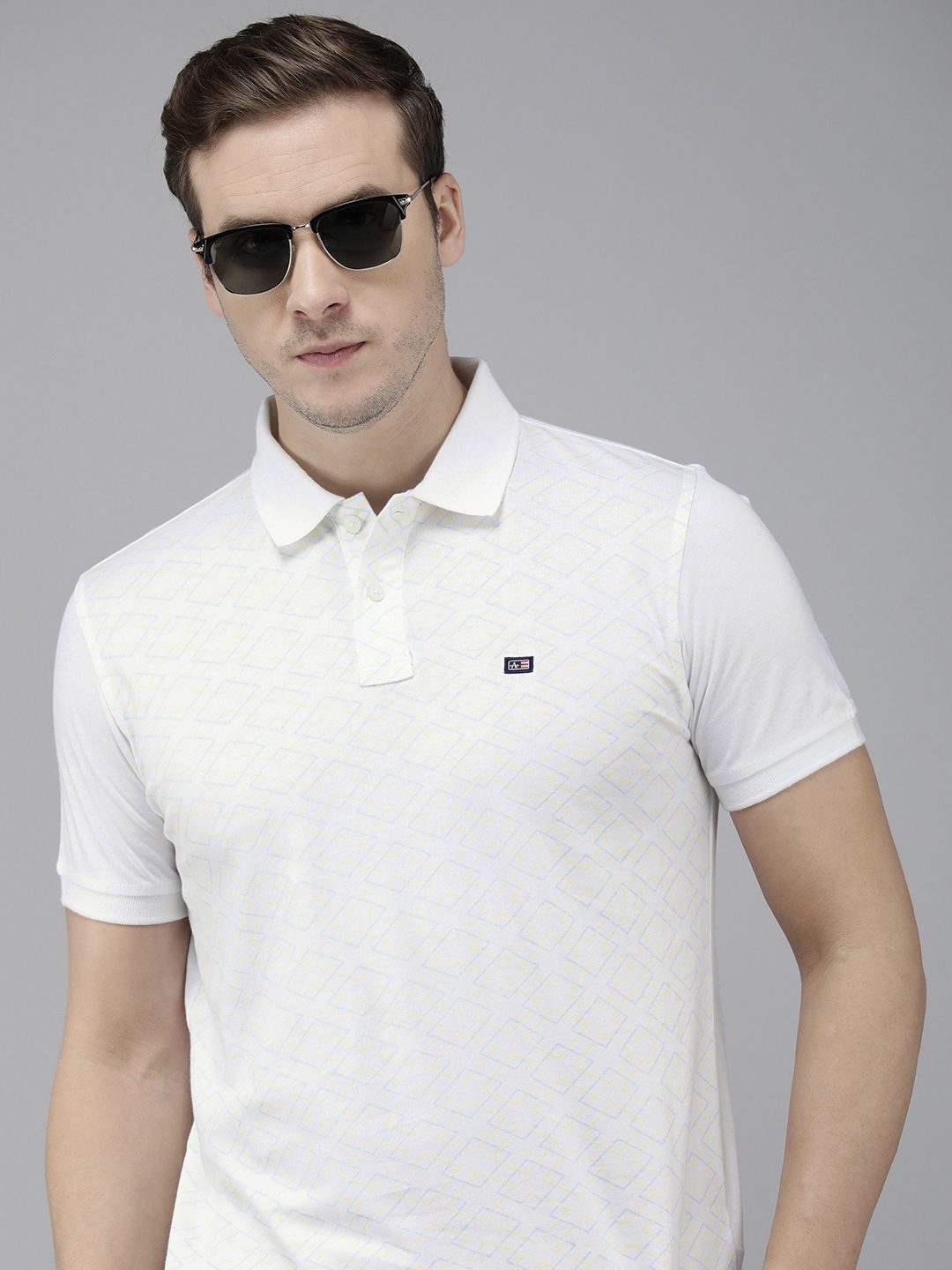 

Arrow Geometric Printed Polo Collar Pure Cotton T-shirt, White