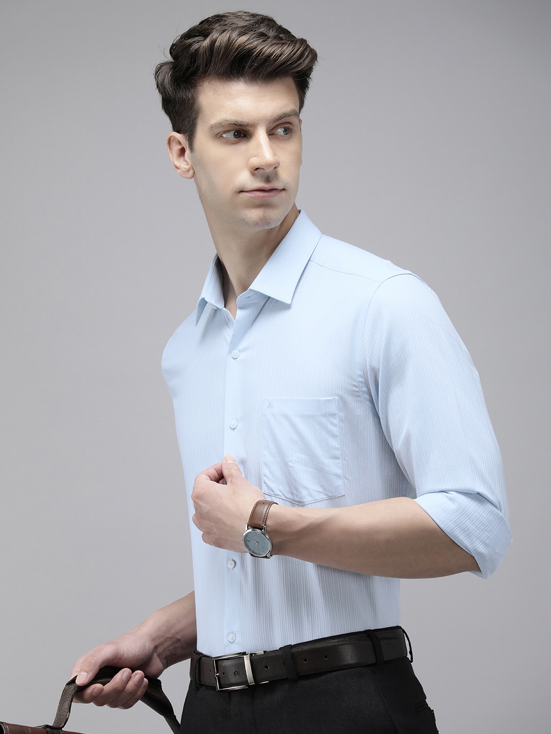 

Arrow Manhattan Slim Fit Striped Pure Cotton Formal Shirt, Blue