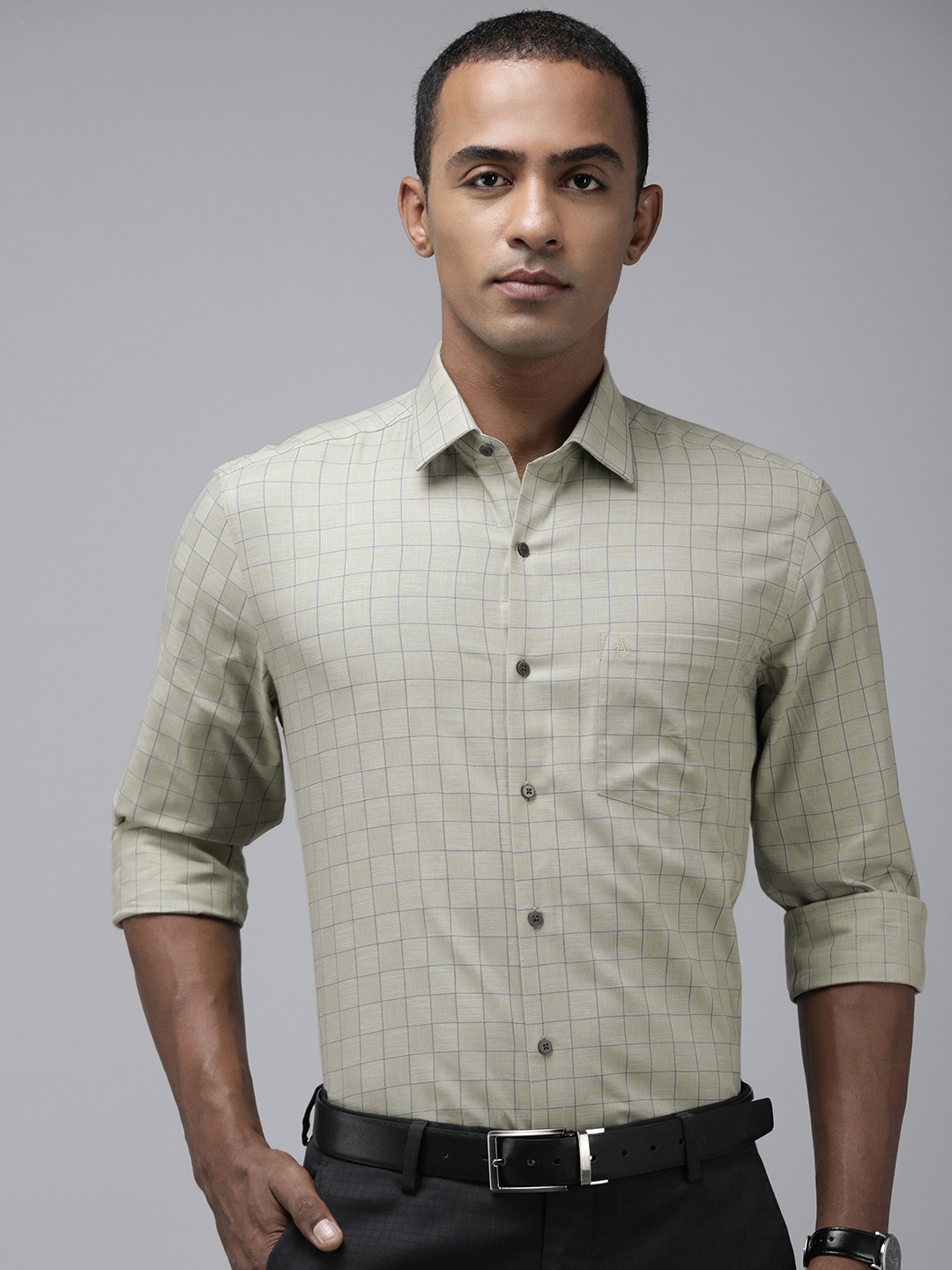 

Arrow Manhattan Slim Fit Pure Cotton Checked Formal Shirt, Olive