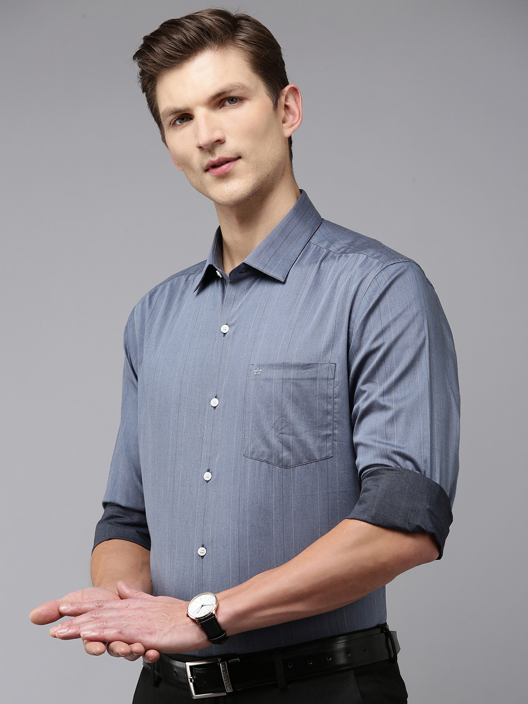 

Arrow Men Pure Cotton Original Slim Fit Striped Formal Shirt, Blue