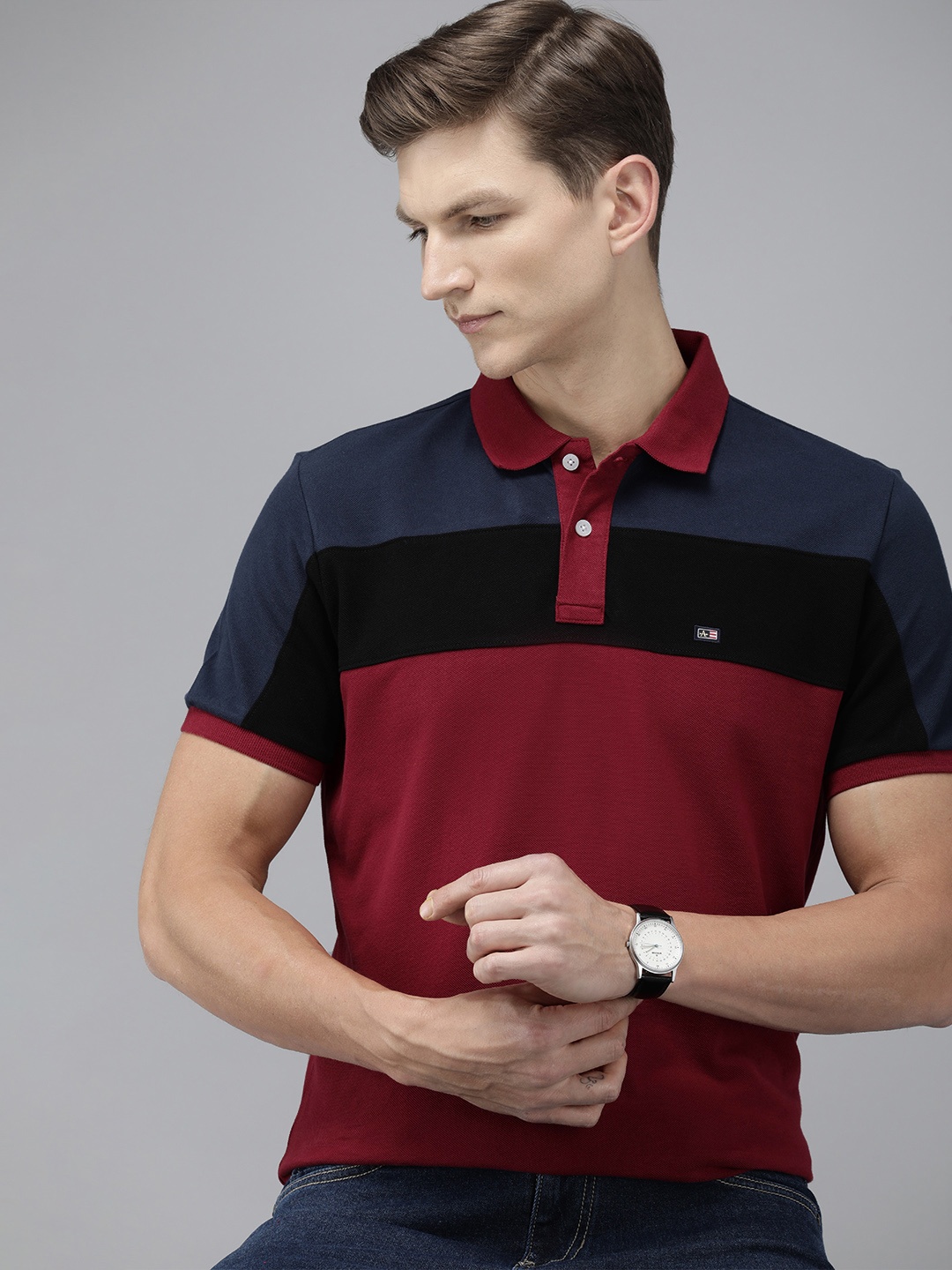

Arrow Colourblocked Polo Collar T-shirt, Maroon
