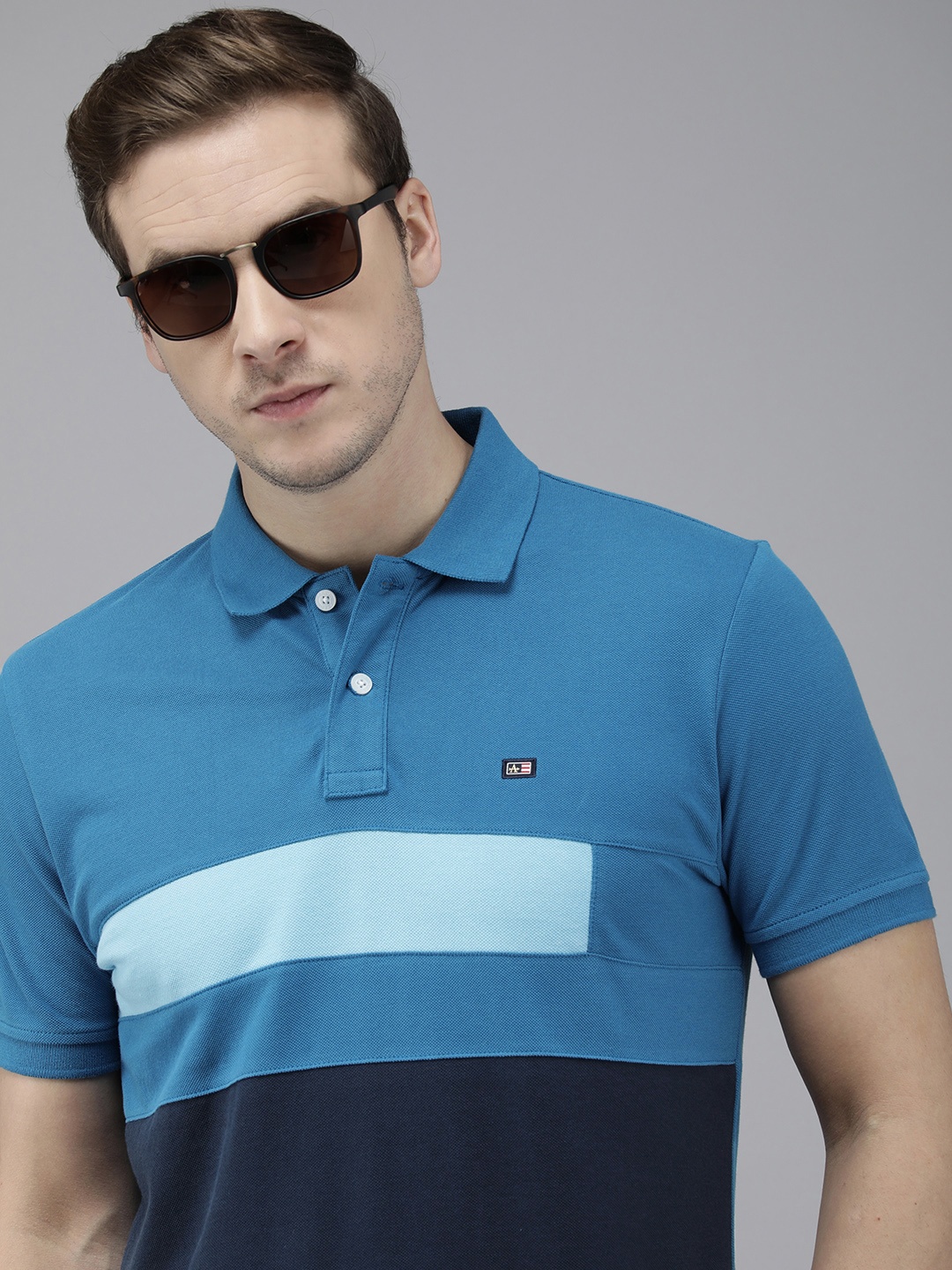 

Arrow Colourblocked Polo Collar Pure Cotton T-shirt, Teal