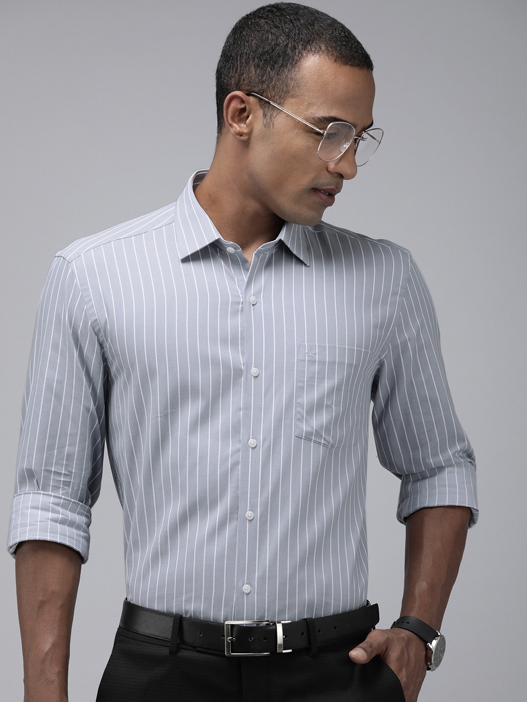 

Arrow Manhattan Slim Fit Pure Cotton Striped Formal Shirt, Grey