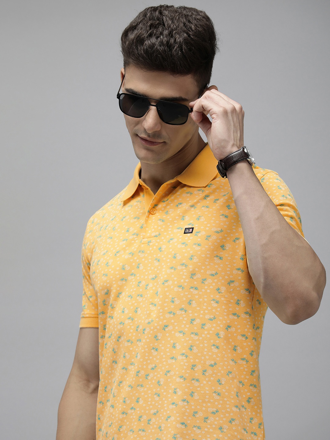 

Arrow Conversational Printed Polo Collar Pure Cotton T-shirt, Yellow