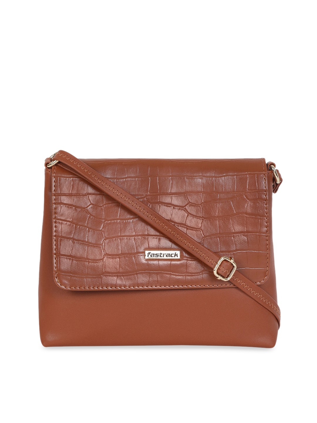 

Fastrack Brown Animal Textured PU Structured Sling Bag with Quilted