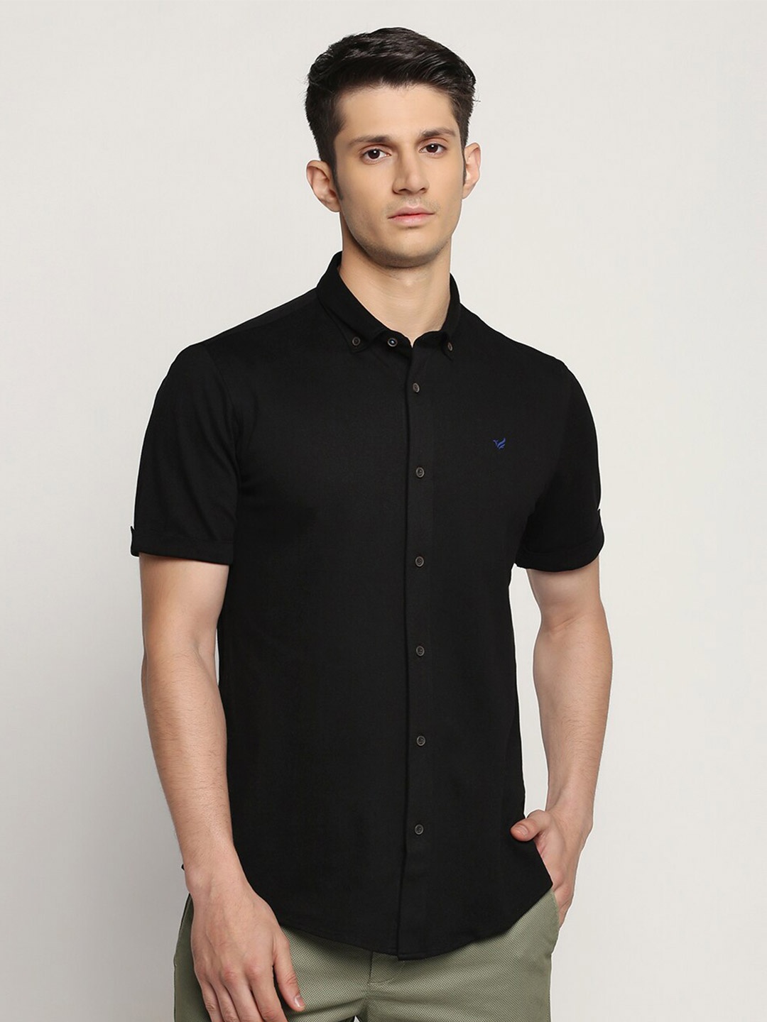 

Blackberrys Button Down Collar Pure Cotton Slim Fit Casual Shirt, Black