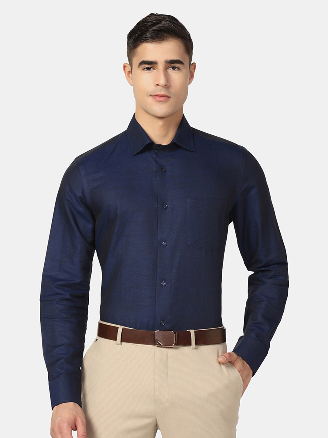 

Blackberrys Long Sleeves Slim Fit Linen Cotton Formal Shirt, Blue