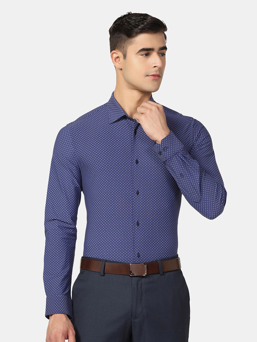 

Blackberrys Slim Fit Polka Dots Printed Formal Shirt, Navy blue