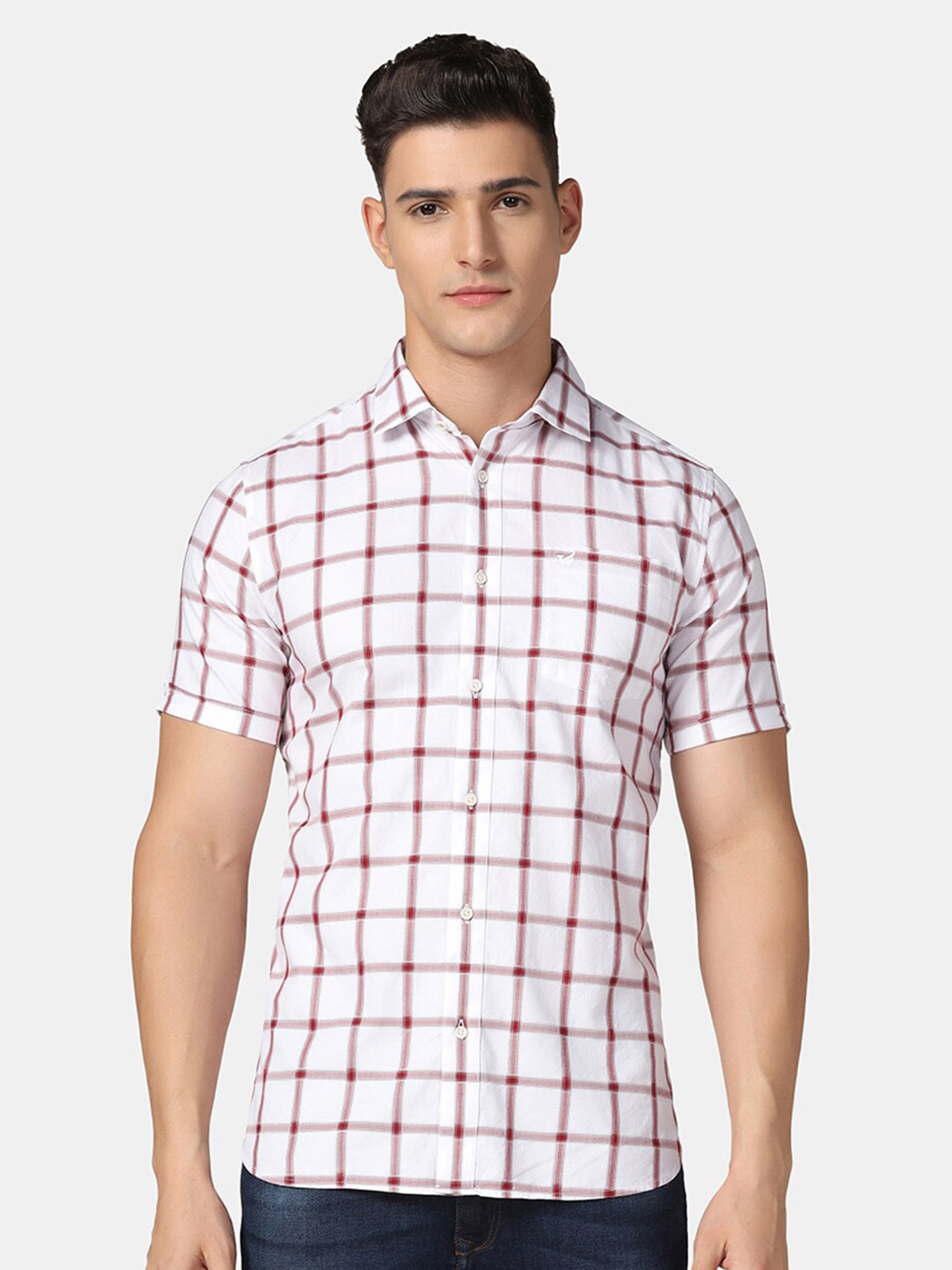 

Blackberrys India Slim Windowpane Checked Pure Cotton Casual Shirt, White