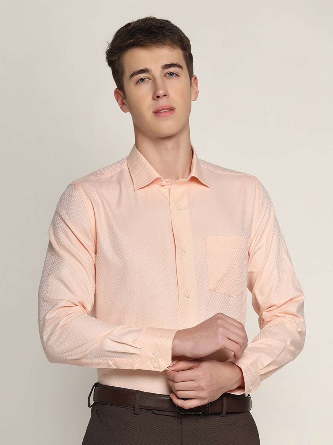 

Blackberrys India Slim Micro Ditsy Printed Pure Cotton Slim Fit Formal Shirt, Orange