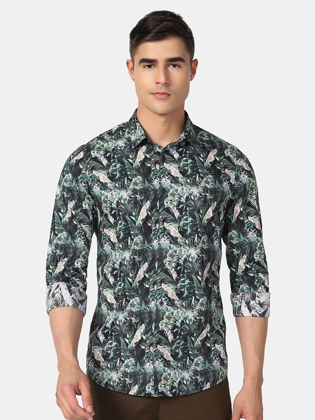 

Blackberrys Slim Fit Floral Printed Pure Cotton Casual Shirt, Green