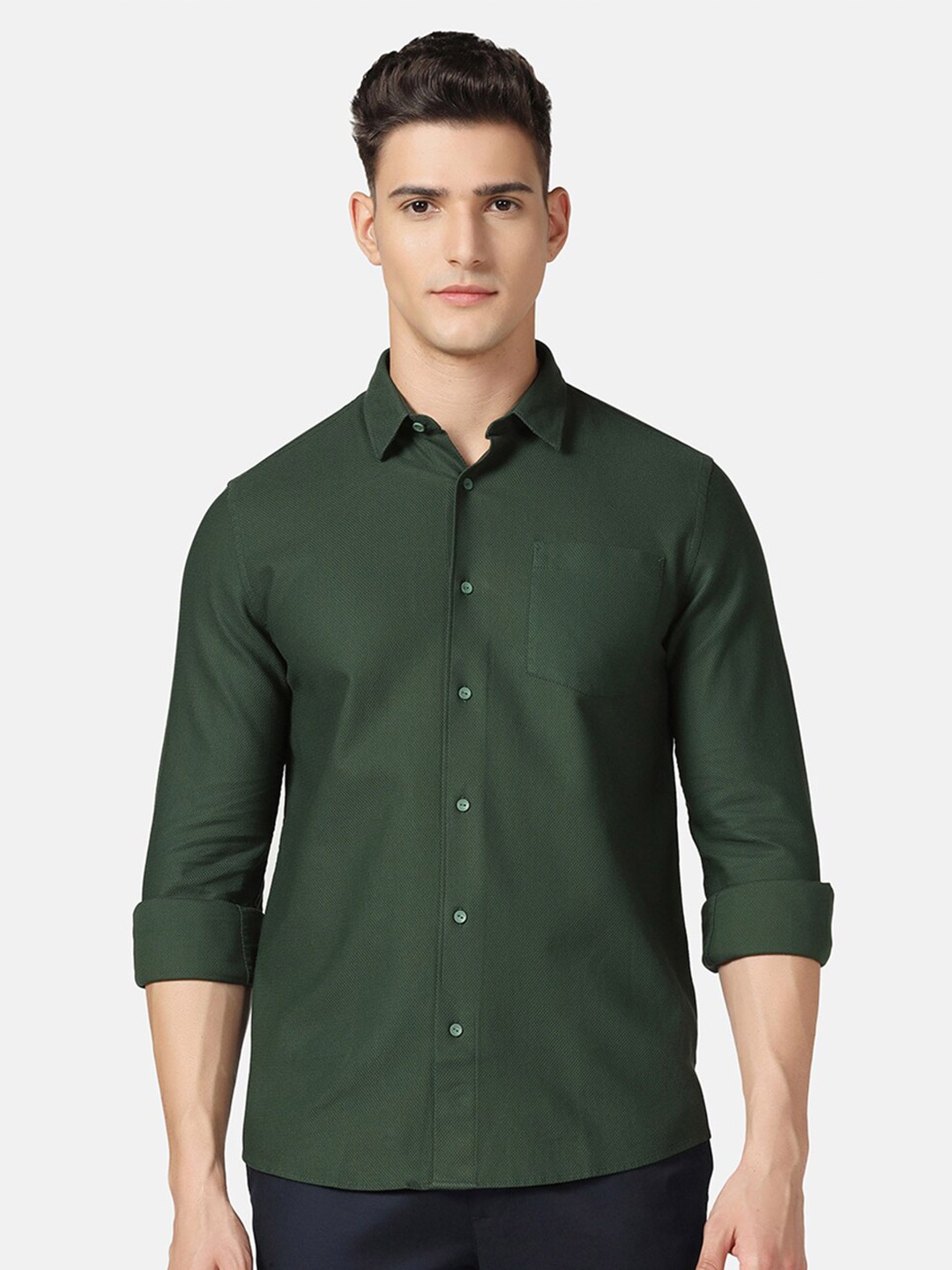 

Blackberrys India Slim Fit Opaque Casual Pure Cotton Shirt, Green