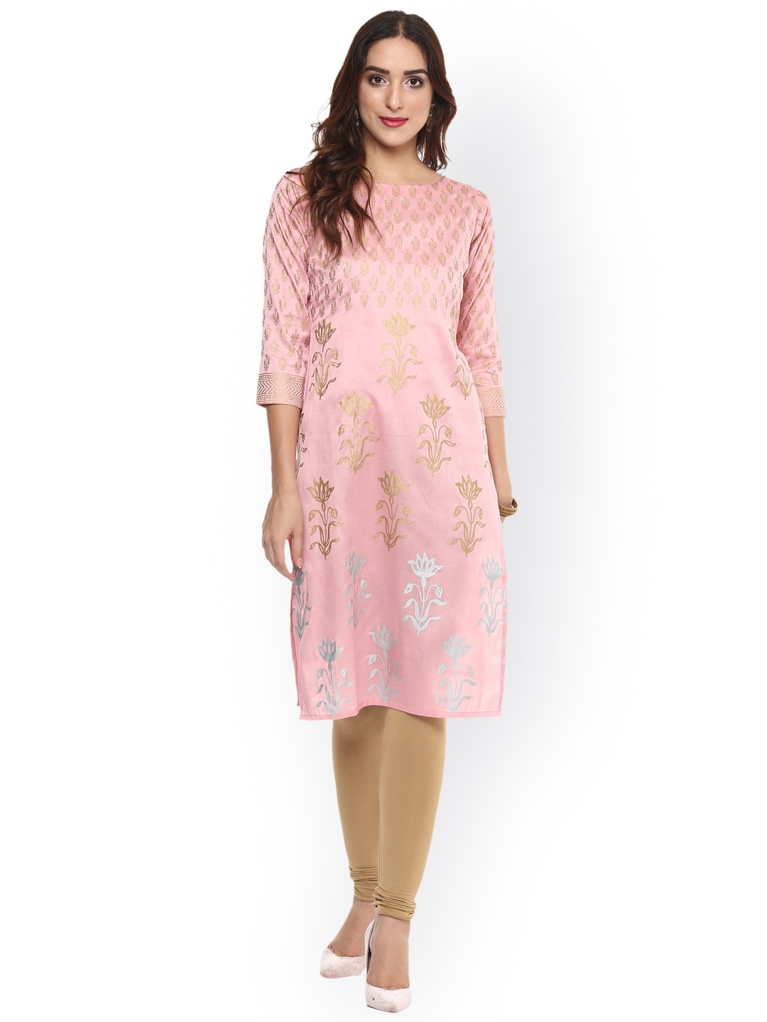 

Ahalyaa Women Pink Printed Straight Kurta