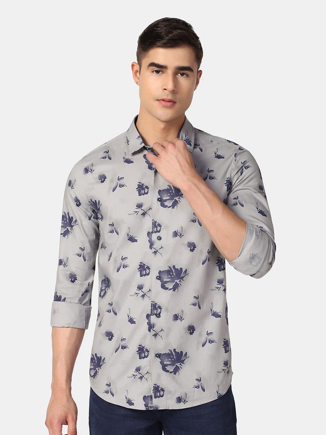 

Blackberrys India Slim Floral Printed Pure Cotton Casual Shirt, Grey