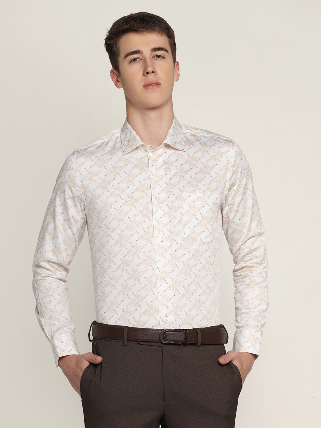 

Blackberrys India Slim Fit Floral Opaque Printed Formal Shirt, Off white