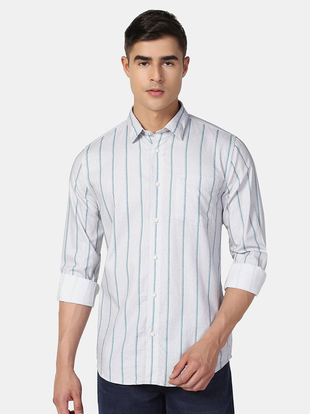 

Blackberrys India Slim Fit Striped Opaque Casual Shirt, Green
