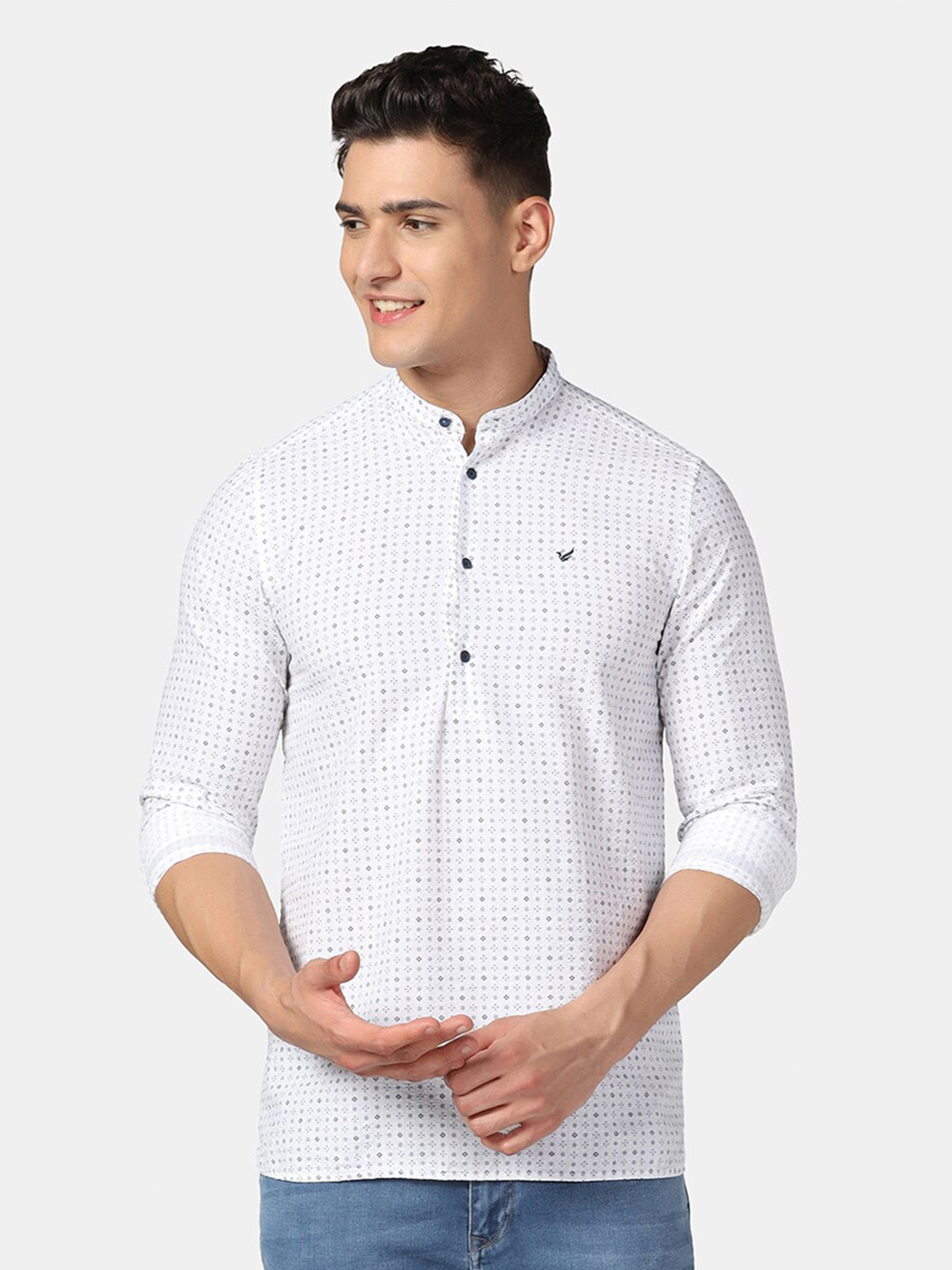 

Blackberrys Micro Ditsy Printed Slim Fit Pure Cotton Casual Shirt, White
