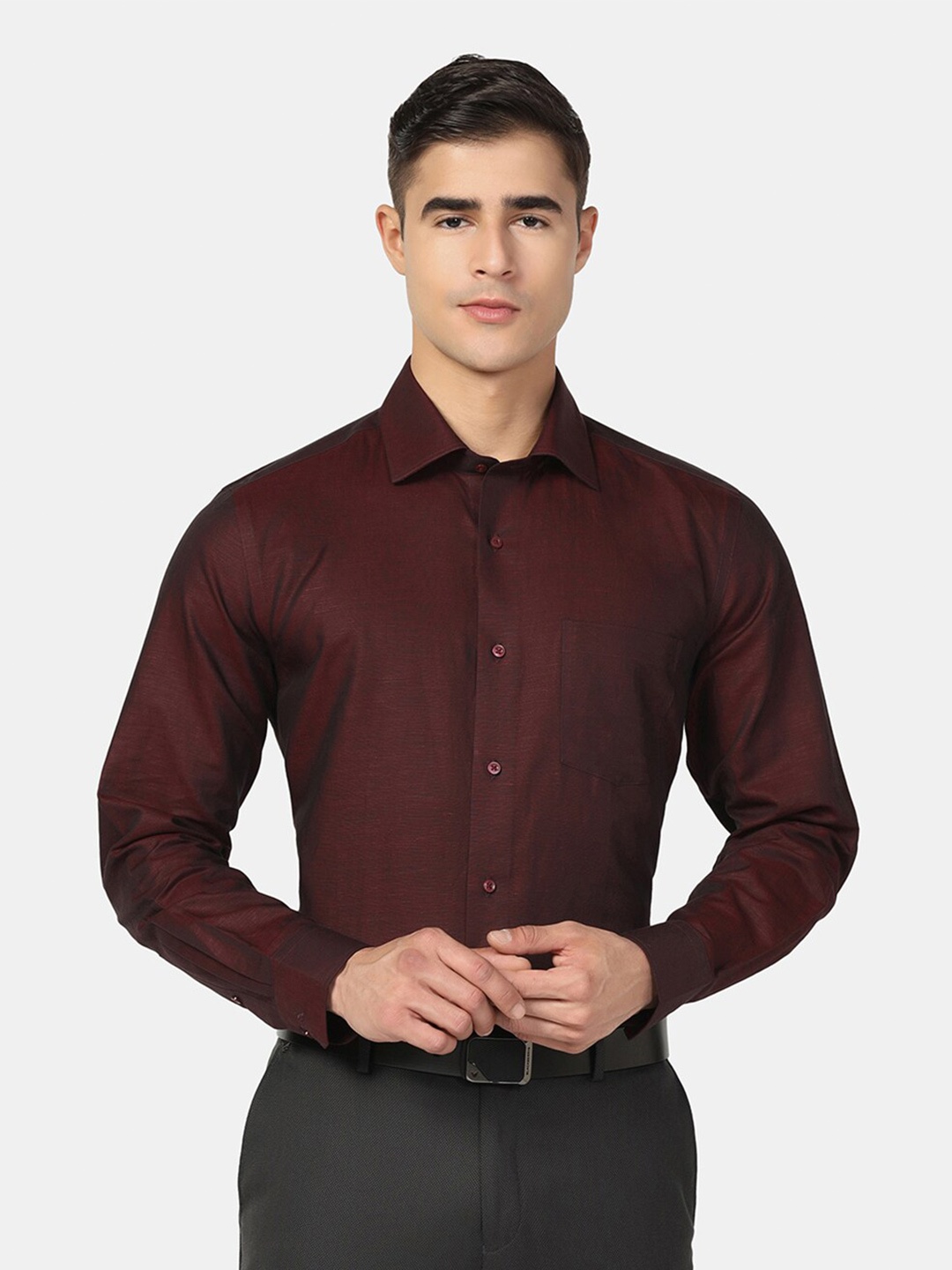 

Blackberrys Slim Fit Cotton Linen Formal Shirt, Maroon