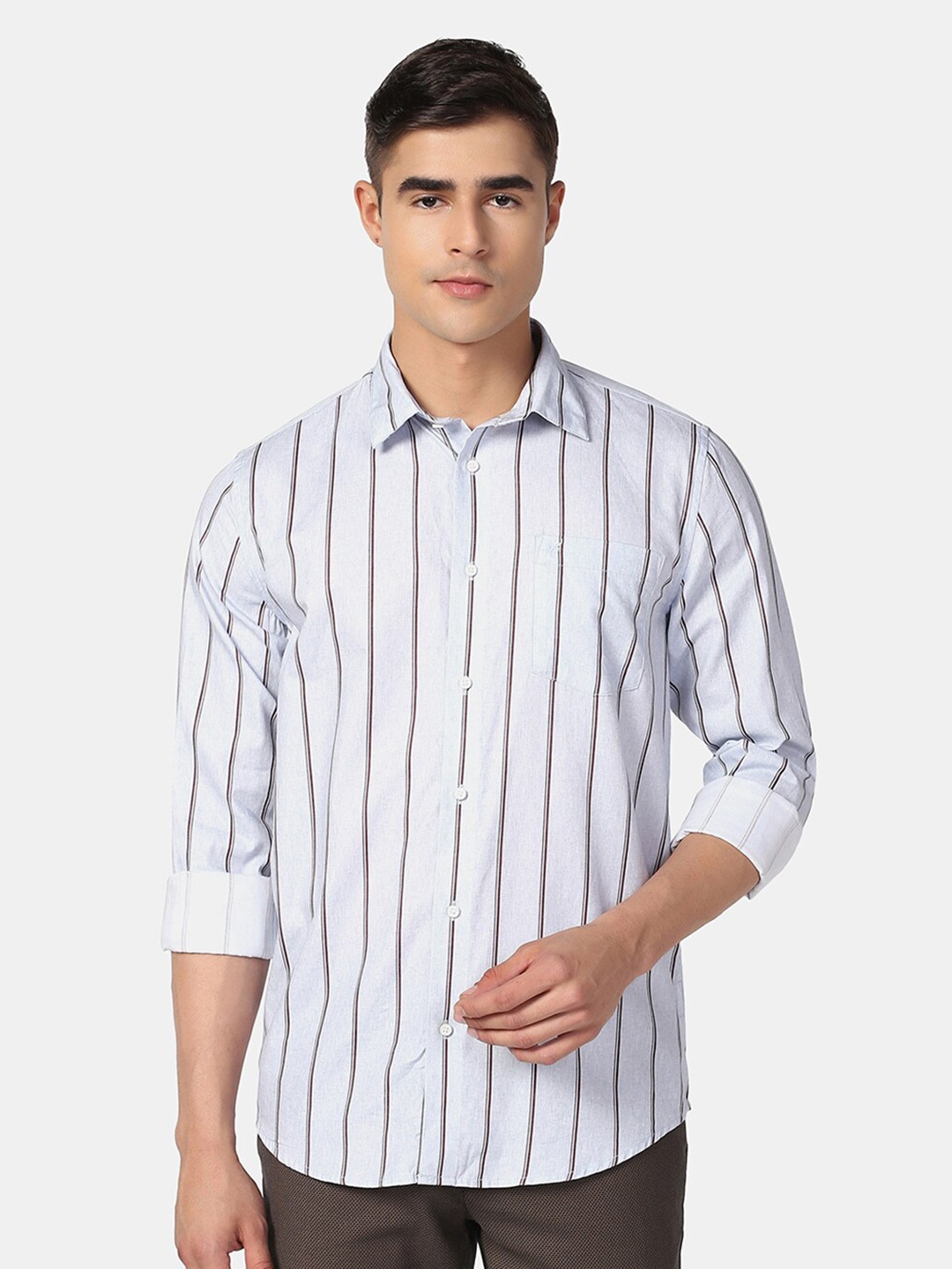 

Blackberrys India Slim Striped Pure Cotton Casual Shirt, Blue