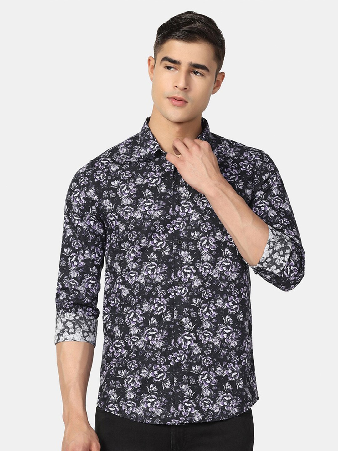 

Blackberrys Floral Printed Slim Fit Casual Shirt, Purple