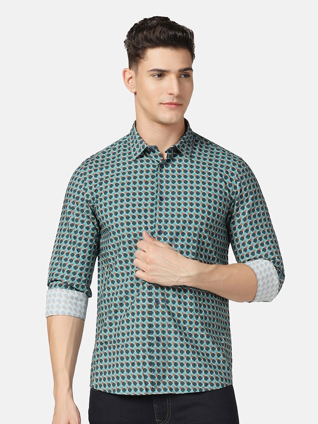 

Blackberrys Slim Fit Conversational Printed Casual Shirt, Green