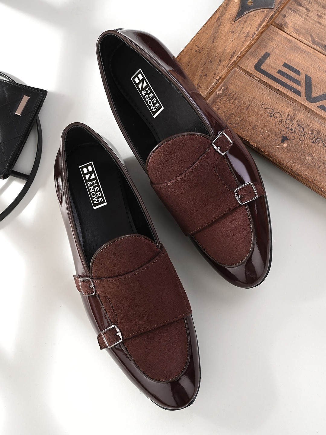 

HERE&NOW Men Brown Buckled Formal Monk Shoes