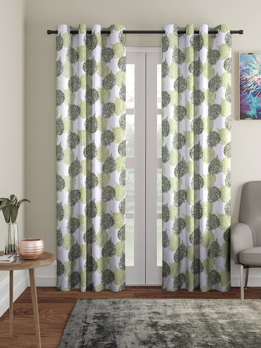 

Cortina Green & White 2 Pieces Quirky Printed Door Curtains