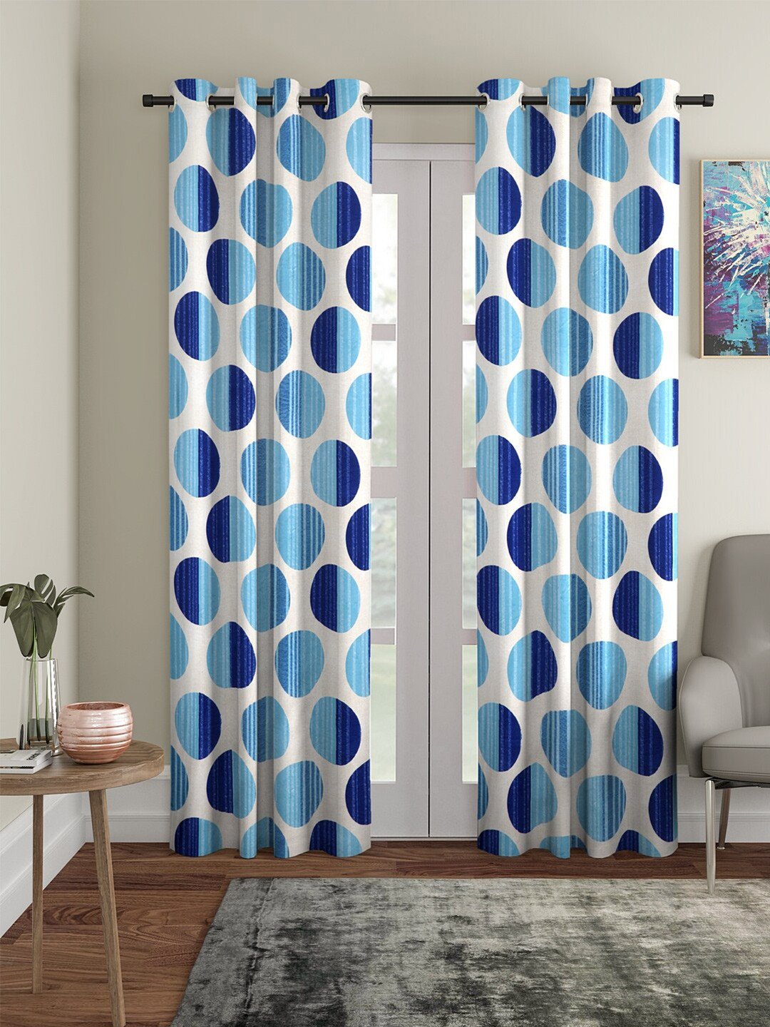 

Cortina Blue & White 2 Pieces Geometric Door Curtains