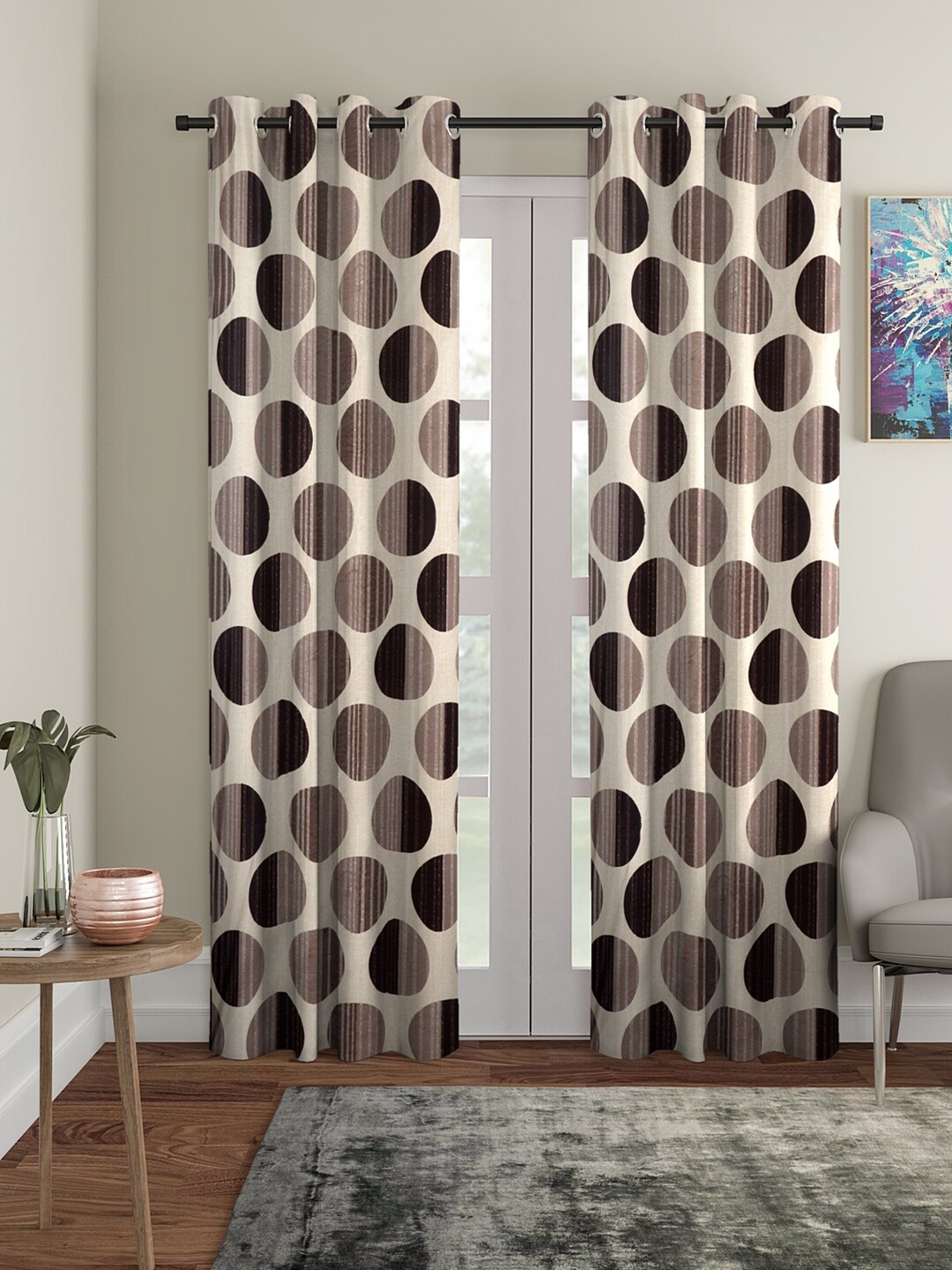 

Cortina Brown & Cream 2 Pieces Geometric Door Curtains