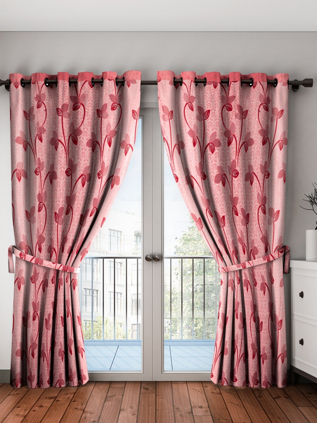 

Cortina Peach & Red 2 Pieces Leaf Printed Door Curtains