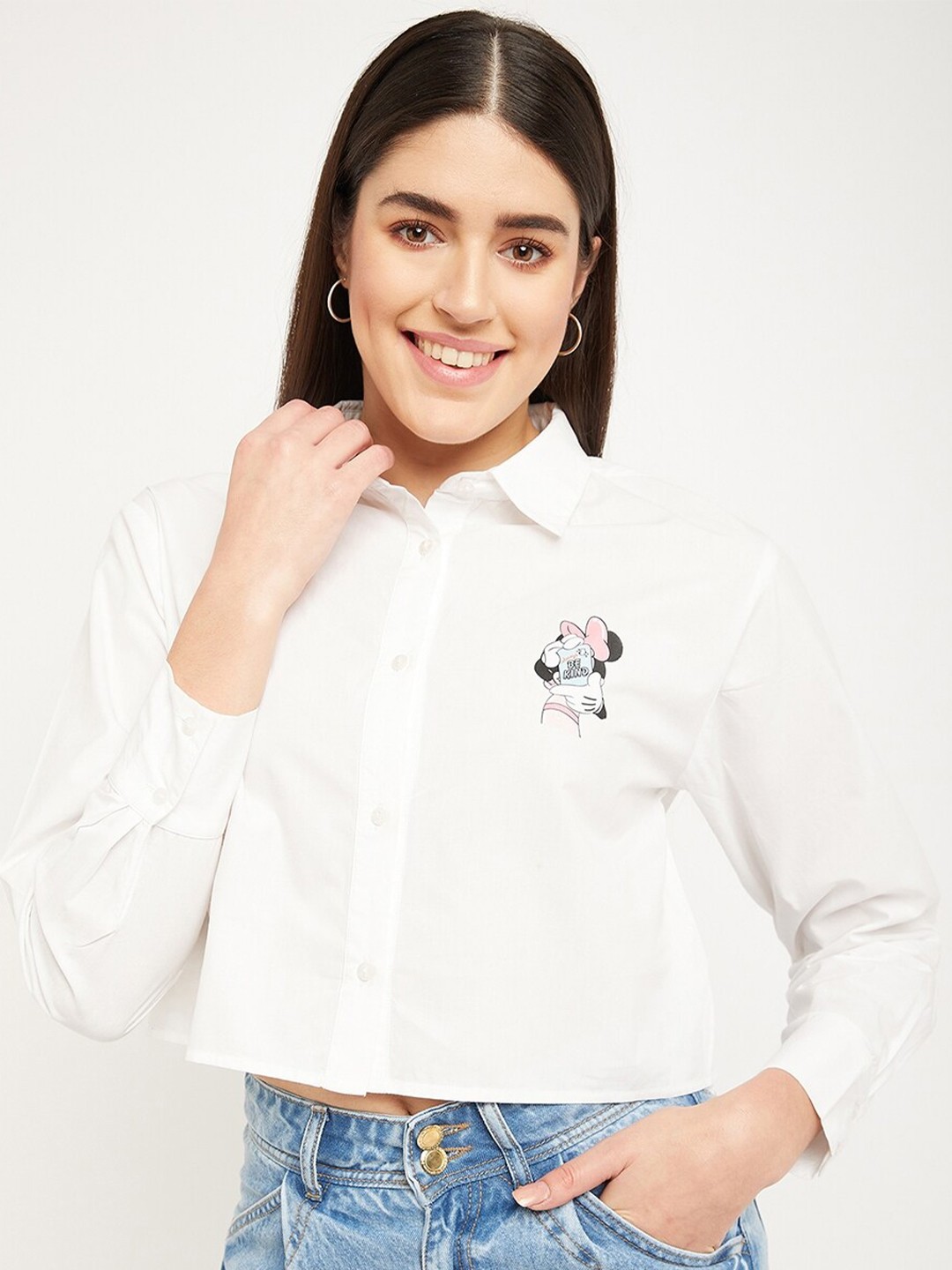 

Madame Spread Collar Crop Opaque Casual Shirt, White