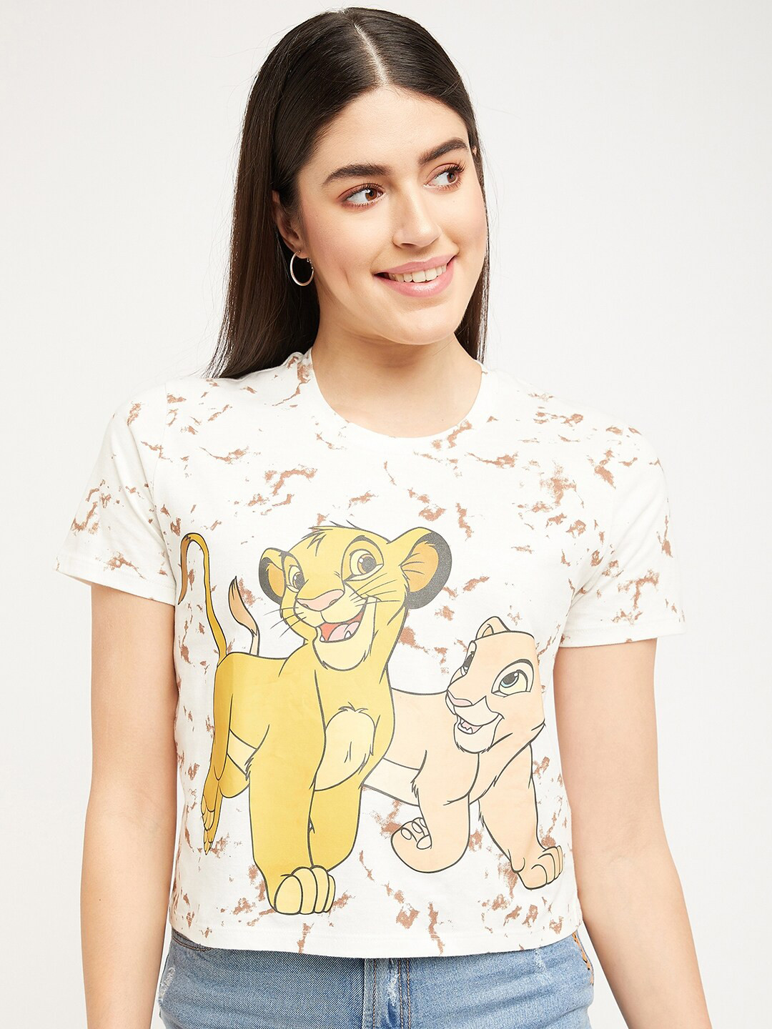 

Madame Round Neck Simba Printed Cotton Top, White