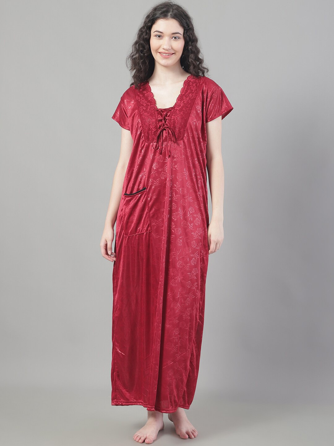 

Shararat Floral Printed Maxi Nightdress, Maroon