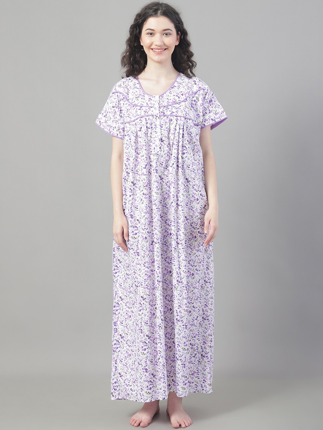 

Shararat Floral Printed Pure Cotton Maxi Nightdress, Purple