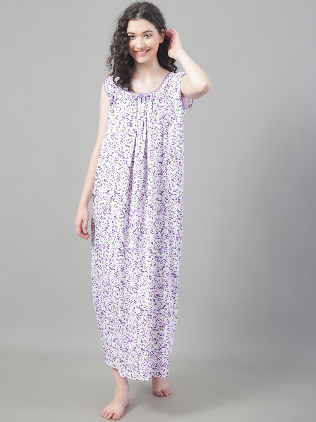 

Shararat Floral Printed Pure Cotton Maxi Nightdress, Purple