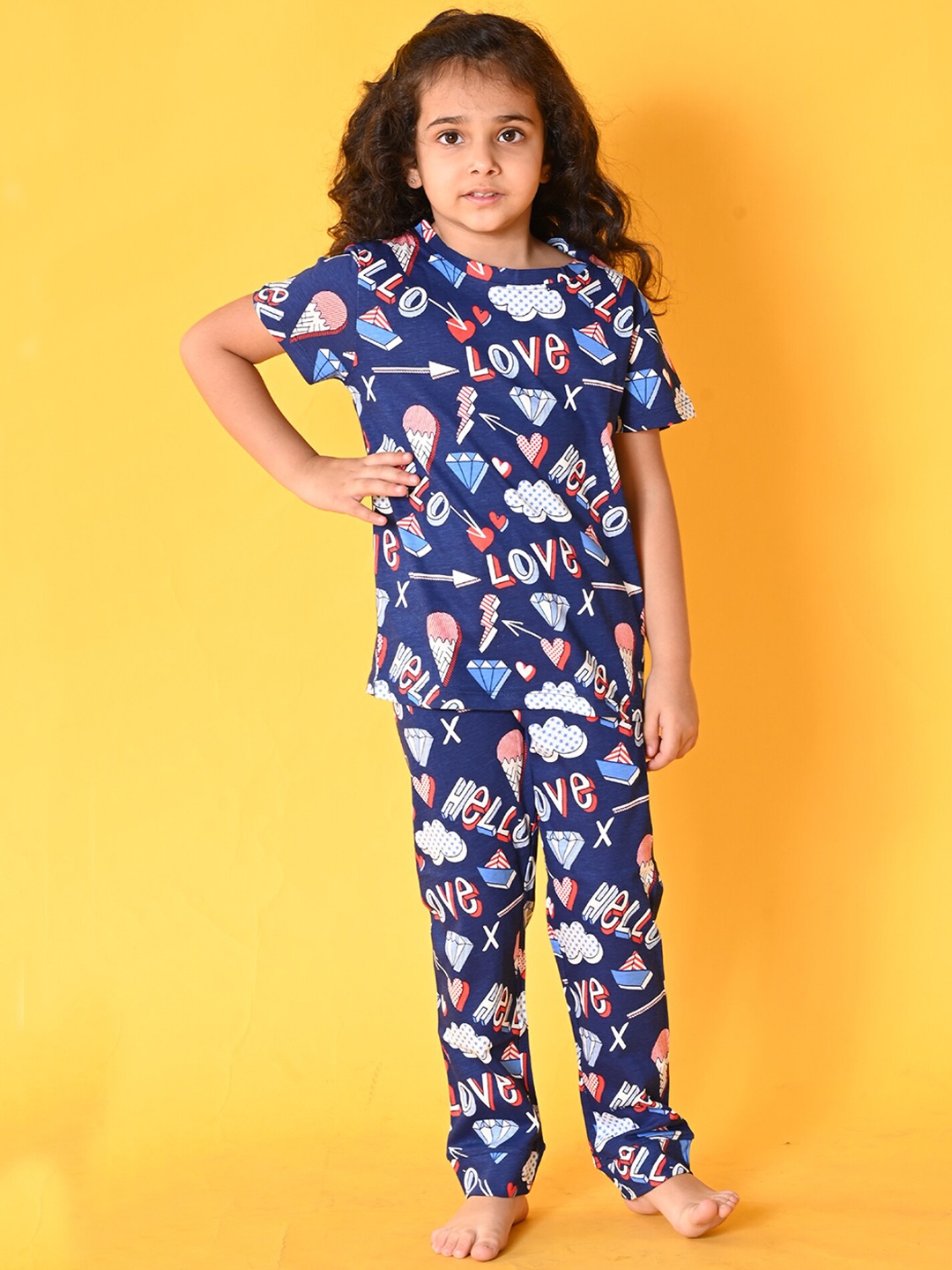 

Anthrilo Girls Conversational Printed Pure Cotton Night Suit, Blue