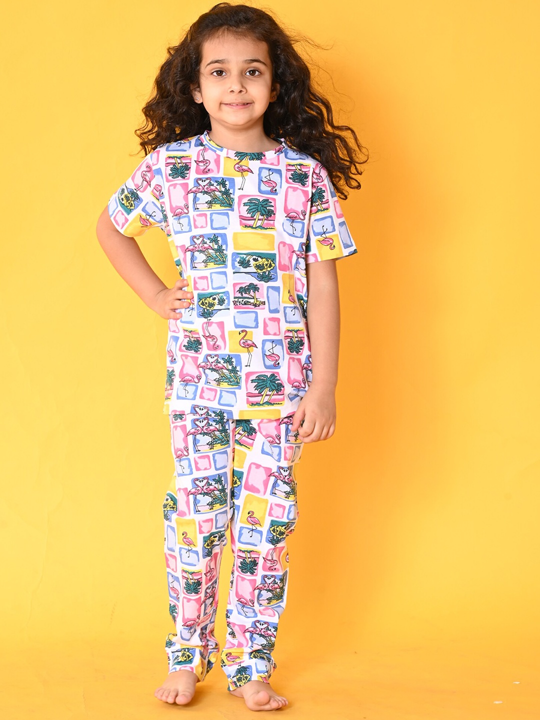 

Anthrilo Girls Conversational Printed Pure Cotton Night Suit, Pink