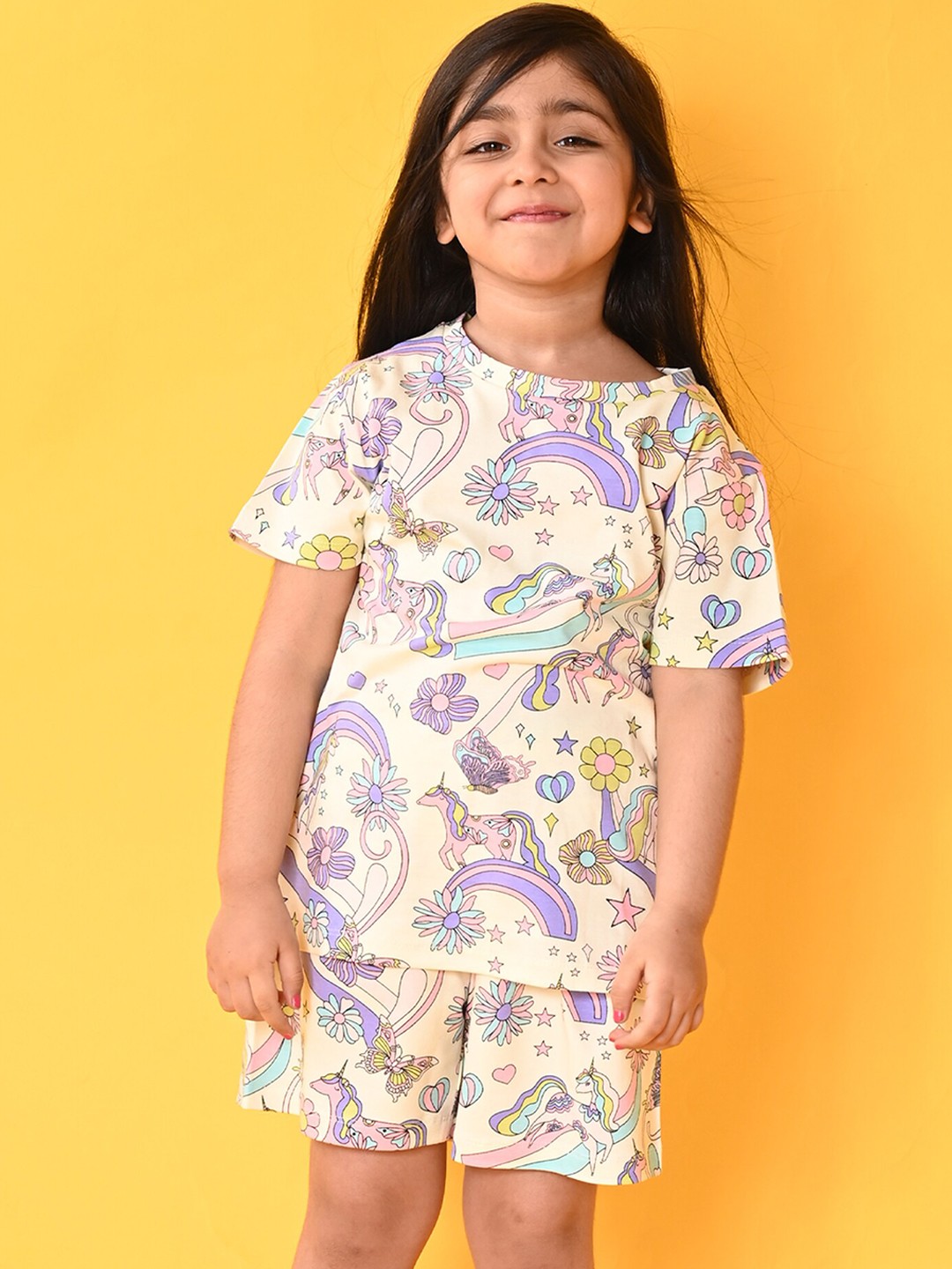 

Anthrilo Girls Conversational Printed Pure Cotton Night Suit, Yellow