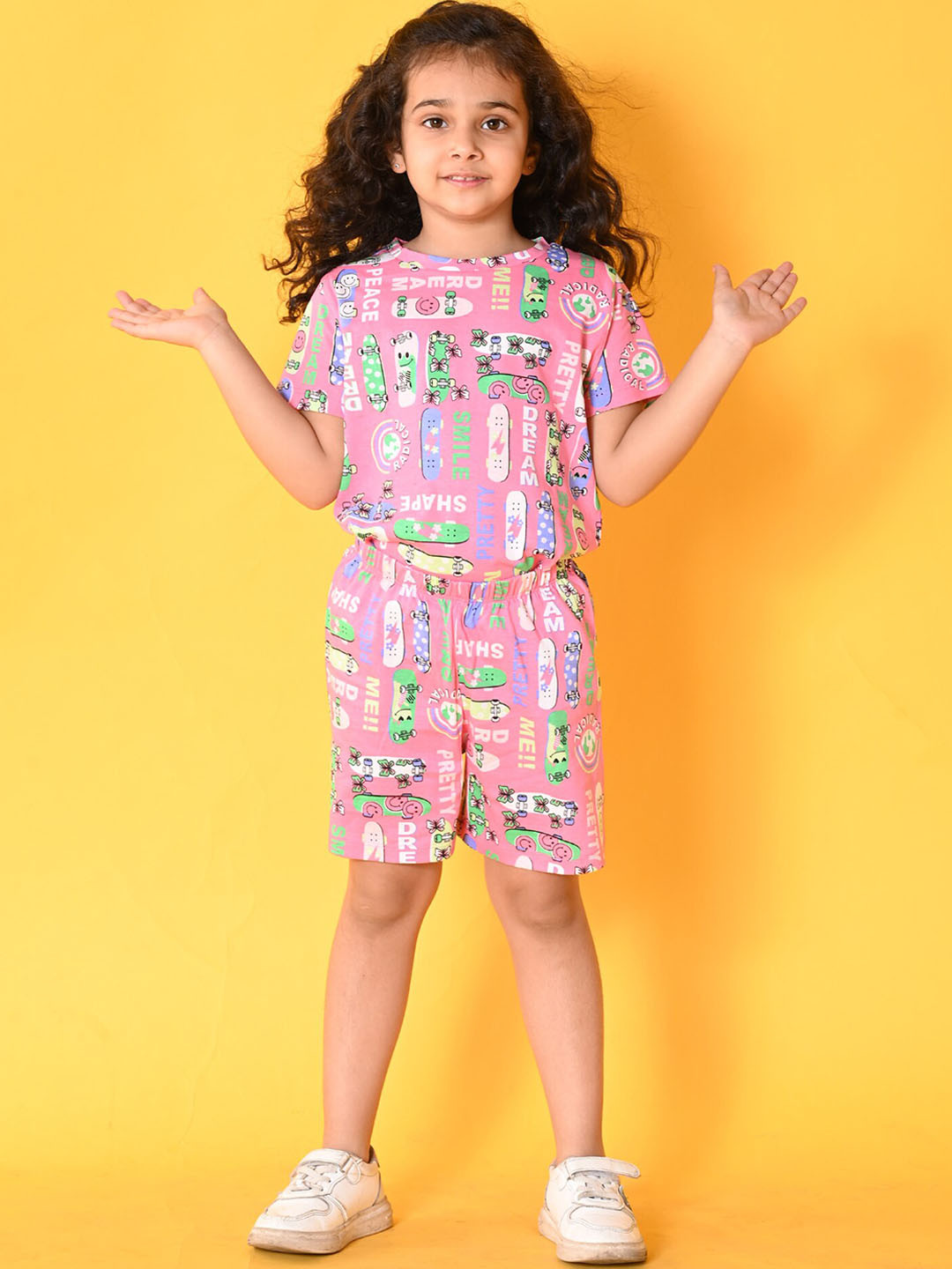 

Anthrilo Girls Conversational Printed Pure Cotton Night Suit, Pink