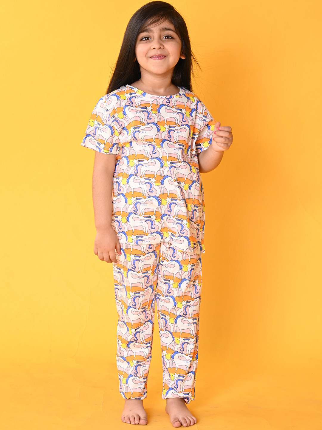 

Anthrilo Girls Conversational Printed Pure Cotton Night Suit, White