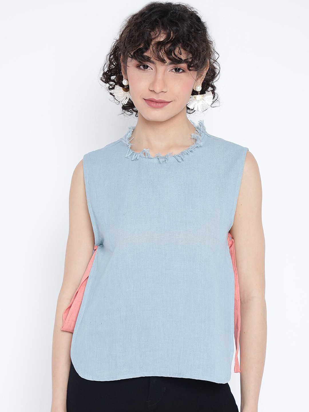 

Shurtz N Skurtz Tie-Ups detailed Cotton Regular Top, Blue