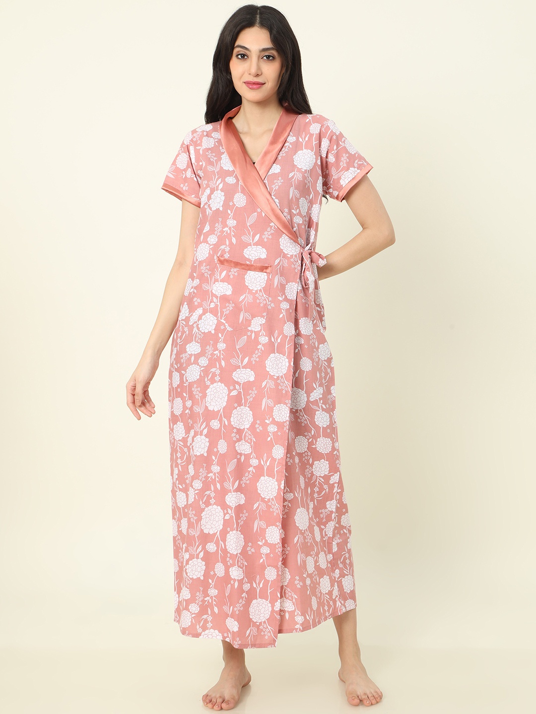 

9shines Label Floral Printed Maxi Nightdress, Peach